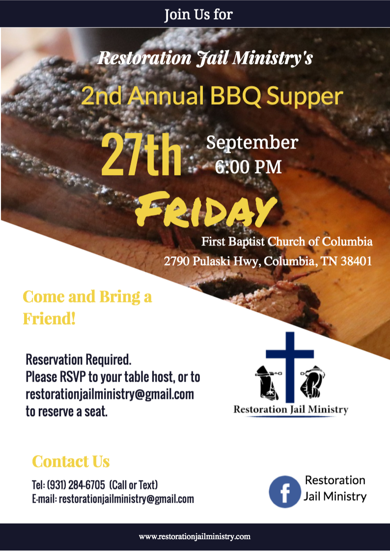 Restoration Jail Ministry BBQ Supper Flier